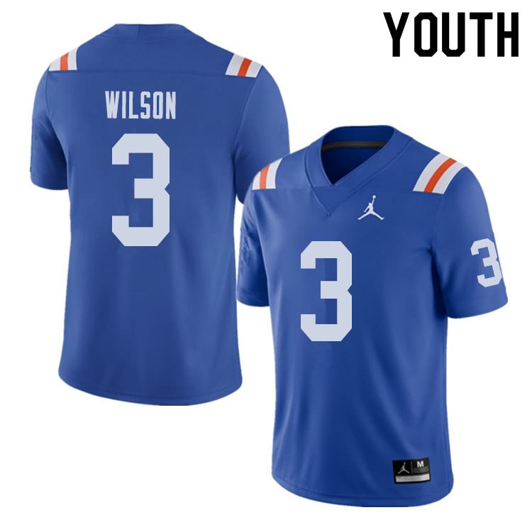 NCAA Florida Gators Marco Wilson Youth #3 Jordan Brand Alternate Royal Throwback Stitched Authentic College Football Jersey ZKG1364KY